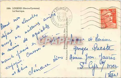 Lourdes (Hautes-Pyrénées) — La Basilique — Éditions Rella, n°3384 — Verso