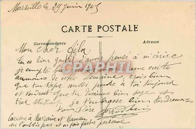 Marseille — Pałac Longchamp — widok panoramiczny z centralną fontanną — Rewers