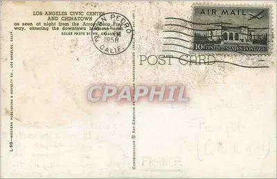 Centro Cívico de Los Angeles e Chinatown — vista noturna da Arrowhead Freeway — Western Publishing Co. n° L.50 — Verso