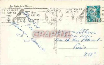 Les Bords de la Riviera — Widok panoramiczny na Baie des Anges — wydawnictwo Ryner — Rewers