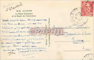 Le Havre — A Praça Gambetta e o Porto do Comércio — Edições 'La Cocagne' Le Havre — Verso