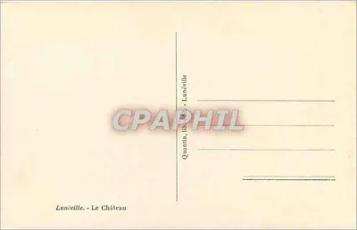Lunéville - O Castelo — vista da praça com grade e estátua — editor Quantin, número de série não visível — Verso
