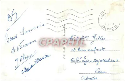 LION-sur-MER — Calvados — Tarjeta postal antigua ilustrada con 4 vistas : monumento histórico, iglesia, castillo del siglo XVII, acantilados y villas — editor GARN, n°1872 — Reverso
