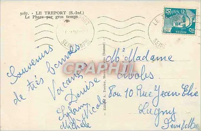 Le Tréport (S.-Inf.) — O Farol em dia de tempestade — Editor A. Torrier, Mers-Plage (Sonne) n°5087 — Verso