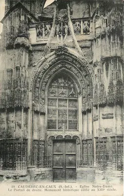 Caudebec-en-Caux (S.-Inf.) — Portal da direita da igreja Notre-Dame, construído no século XIII — E. Douillet, editor de fotos