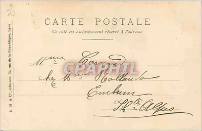 Estatua de Ampère — Lyon — editor G. M. & C°, n° 321 — Reverso