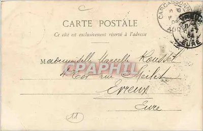 Miasto Carcassonne — Ogólny widok z północy — Lib. P. Abadie, Rue de la Gare, zdjęcie F. Cluzon — Rewers