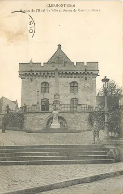 Clermont (Oise) — Torre do Palácio Municipal e Estátua de Cassini Thury — Coleção L.T.