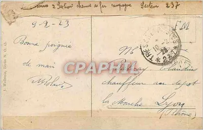 Düsseldorf, Grand-Hôtelstraße — widok ulicy z tramwajem — wydawca J. Wolfstein, Berlin N. O. 43 — Rewers