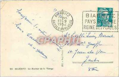Biarritz — Skalny wysepka Świętej Maryi — wydawca C.A.E. n° 212 — Rewers