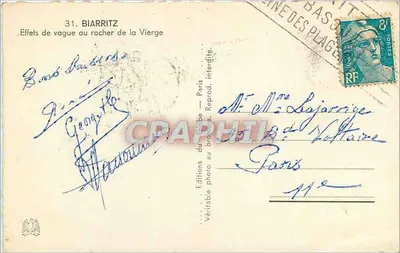 Biarritz — Golvendruk op de rots van de Maagd — Éditions du Globe, Parijs, n°31 — Achterkant