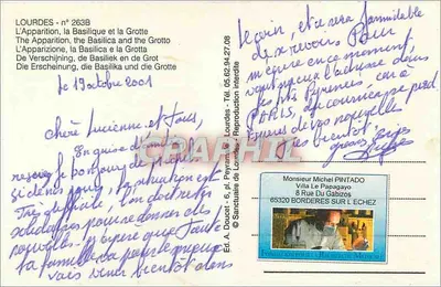 Lourdes — Apparition, Basilique et Grotte — Éd. A. Doucet n° 263B — Rewers