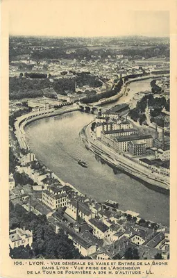 Lyon — Vista general de Vaise y entrada de la Saône — toma de la Torre Fourvière a 376 m de altitud — LL — n° 106