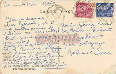 Rennes-les-Bains — Pension de famille Exanèrpe Heuvel 1942 — J. Rennes-les-Bains - Etablissements Thermes-Romains — Rewers