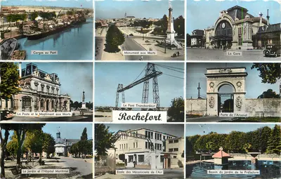 Rochefort — vista panorâmica com porto, monumento, estação, ponte e prefaculdade — Éditions Gaby, Nantes
