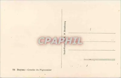 Royan - Concha do Pigeonnier — vista da praia e das construções — editor C.A. P. Strasbourg, n° 81 — Verso