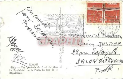 Royan — Vista geral da Frente Marítima — O Rond-Point da Postagem. A Rue da República — M. Berjaud, 4752 — Verso