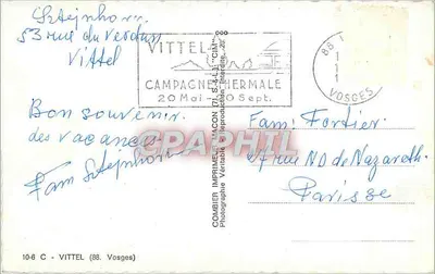 Witaj z Vittel — Kolorowana ilustracja — Wydawca Combier — Rewers