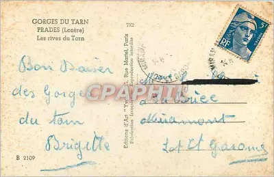 Gorges do Tarn — Praudes (Lozère) — Edições d'Art Yves Martel, B 2109 — Verso
