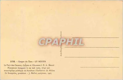 Gorges do Tarn - Estátua de E. A. Martel — editor ARGRA, número de série 578 — Verso
