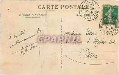 Bilhete postal antigo Os bordos da Creuse Boussac O Castelo — Verso