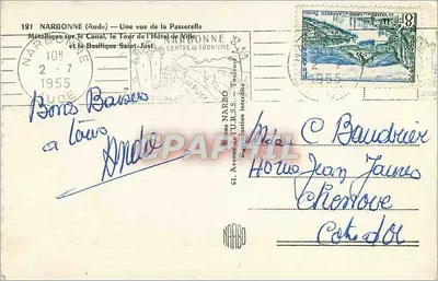Narbonne — Uitzicht op de brug, het kanaal en de Basiliek Saint-Just — uitgever Marbo — Achterkant