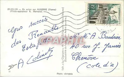 Widok lotniczy miasta Auxerre — wydawca La Cigogne, nr 89.024.39 — Rewers