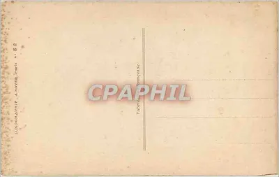 Paisagem invernal — casa nevada, árvore desfolhada, silhuetas de um adulto e uma criança — Luxorographie Française, n° 61 — Verso