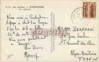 Constantine — Ogólny widok z lotu — Wydawnictwo La Cigogne — Rewers