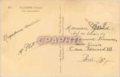 Auxerre (Yonne) — Vista panorâmica — Les Éditions d'Art Marval, n°333 — Verso