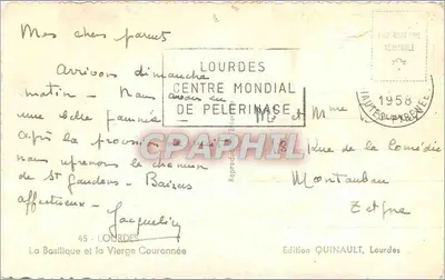 Lourdes — Basilique et la Vierge Couronnée — Édition QUINAULT, Lourdes — Verso