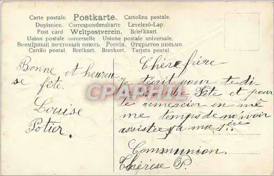 Bouquet de trèfles et panier — Amitié sincère — Bonne Fête — éditeur non visible — Verso