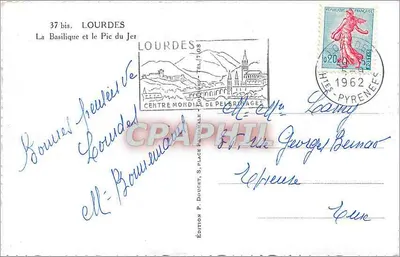Lourdes — La Basílica y el Pic du Jer — Edición P. Doucet, n°37 bis — Reverso