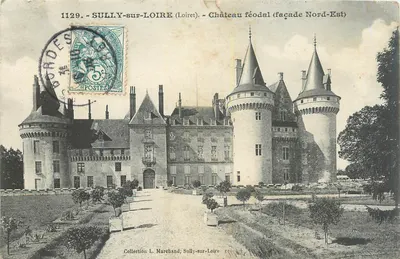 Bilhete postal antigo Sully-sur-Loire Castelo feudal Fachada Nordeste