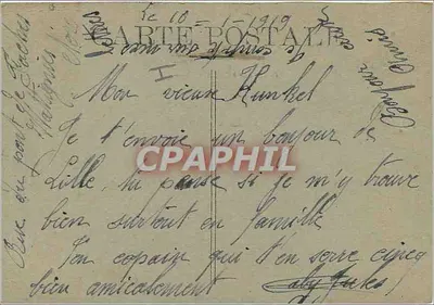 Bilhete postal antigo Lille Place Jacguard — Verso