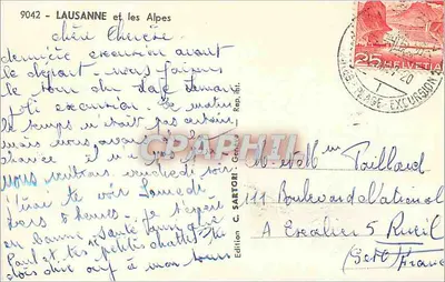 Lausana e as Alpes — Edição C. Sartori, n° 9042 — Verso