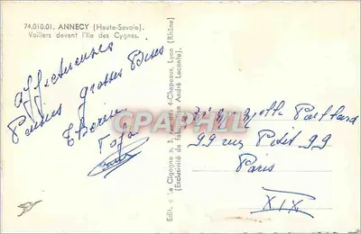 Embarcações diante da Ilha dos Cisnes — Annecy (Haute-Savoie) — La Cigogne — Verso