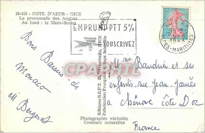 Côte d'Azur - Nice — Promenada Anglijska, w tle Mont-Boron — Wydawnictwo S.E.P.T. 16-413 — Rewers