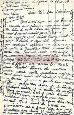 Kościół Świętego Piotra w Tuluzie — fasada gotycka — Stara pocztówka datowana 22.4.47 — Rewers