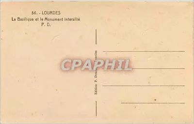 Lourdes — Widok Bazyliki i Pomnika Interallijskiego — Wydawnictwo P. Doucet Lourdes — Rewers