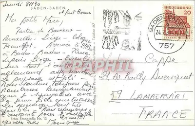 Baden-Baden — vista aérea — Verlag Peter Peters, Nr. 13 — Verso