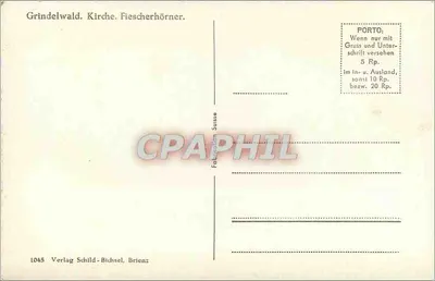 Grindelwald. Igreja. Fiescherhörner. — Editor: Verlag Schild-Bichsel, Brienz. Número de série: 1045. — Verso