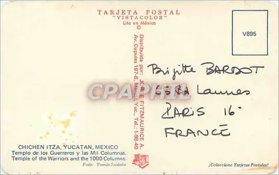Chichén Itzá — Świątynia Wojowników i Tysiąc Kolumn — Tarjeta Postal Vistacolor — Rewers