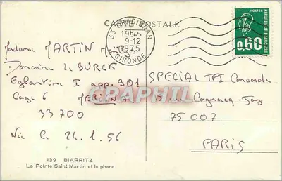 Widok na punkt Saint-Martin i farbę — Biarritz — wydawca nieznany — Rewers
