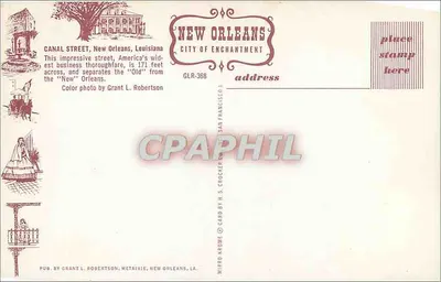 Canal Street, New Orleans — La strada commerciale più larga degli Stati Uniti — pub. da Grant L. Robertson, Metairie, New Orleans, LA — Verso