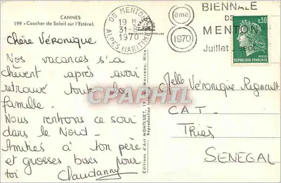 Cannes — zachód słońca nad Estérel — Wydawnictwo Art Goulaurs Intermittelles, n°199 — Rewers