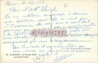 Alençon — A Grande Avenida do Jardim Público — editor Cap — Verso