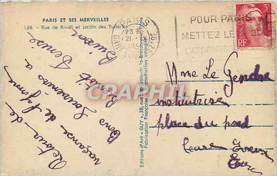 Rue de Rivoli i ogród Tuileries — Paryż — Wydawnictwo Sztuki « GUY » — Rewers