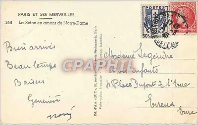 La Seine powyżej Notre-Dame — Paryż — Wydawnictwo Art GUY, nr 368 — Rewers