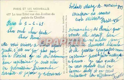 Wieża Eiffla widziana z Ogródka Pałacu Chaillot — Wydawca Guy, nr 477 — Rewers
